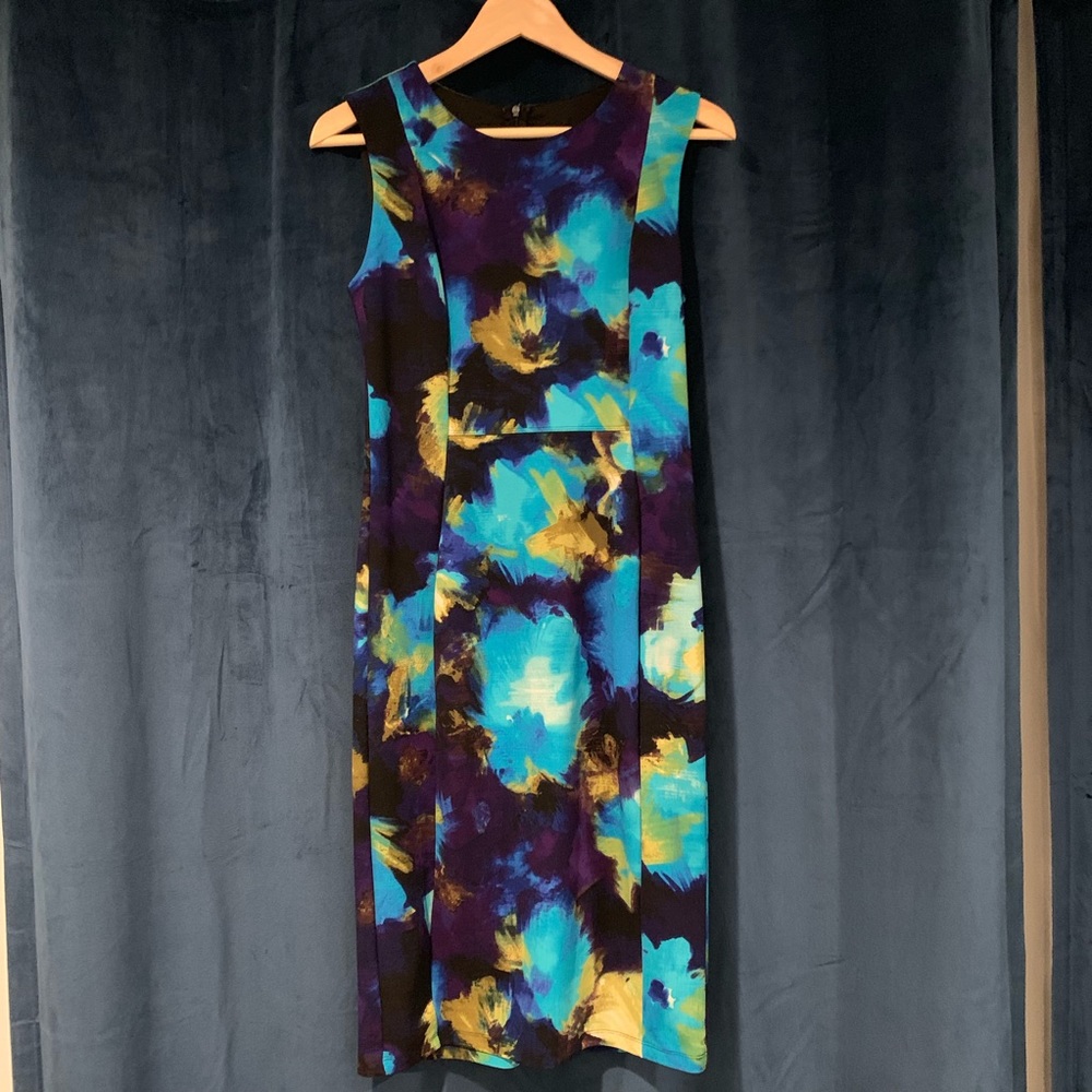 Abstract Floral Sleeveless Sheath Dress